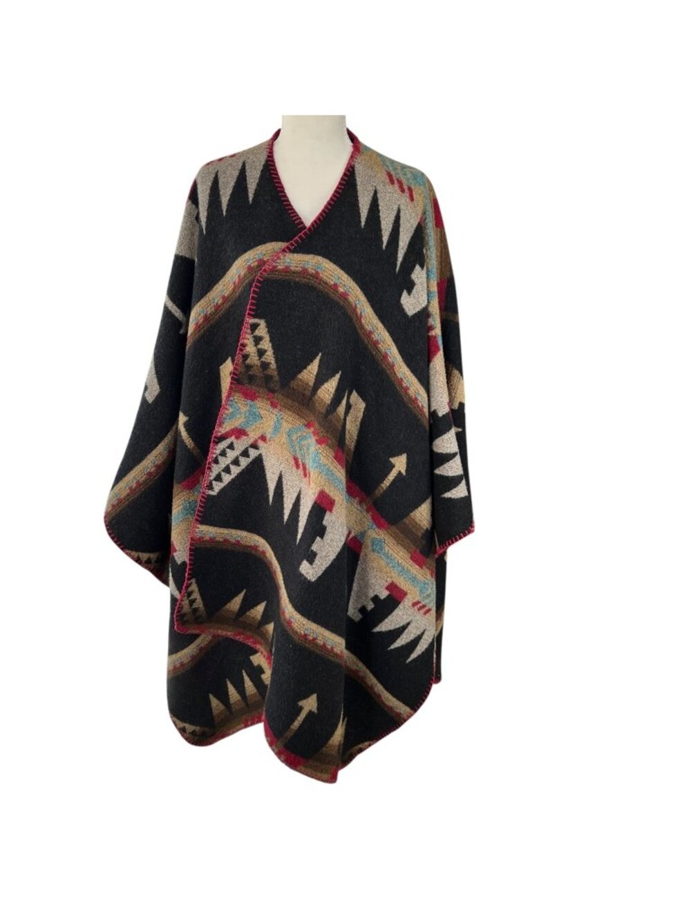 Soft Surroundings Southwest-Inspired Poncho One Size Wool Blend Made in USA OS
